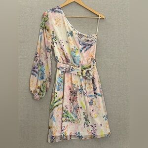 BTFL-Life One-Shoulder Botanical Coral Reef Print Dress with Belt